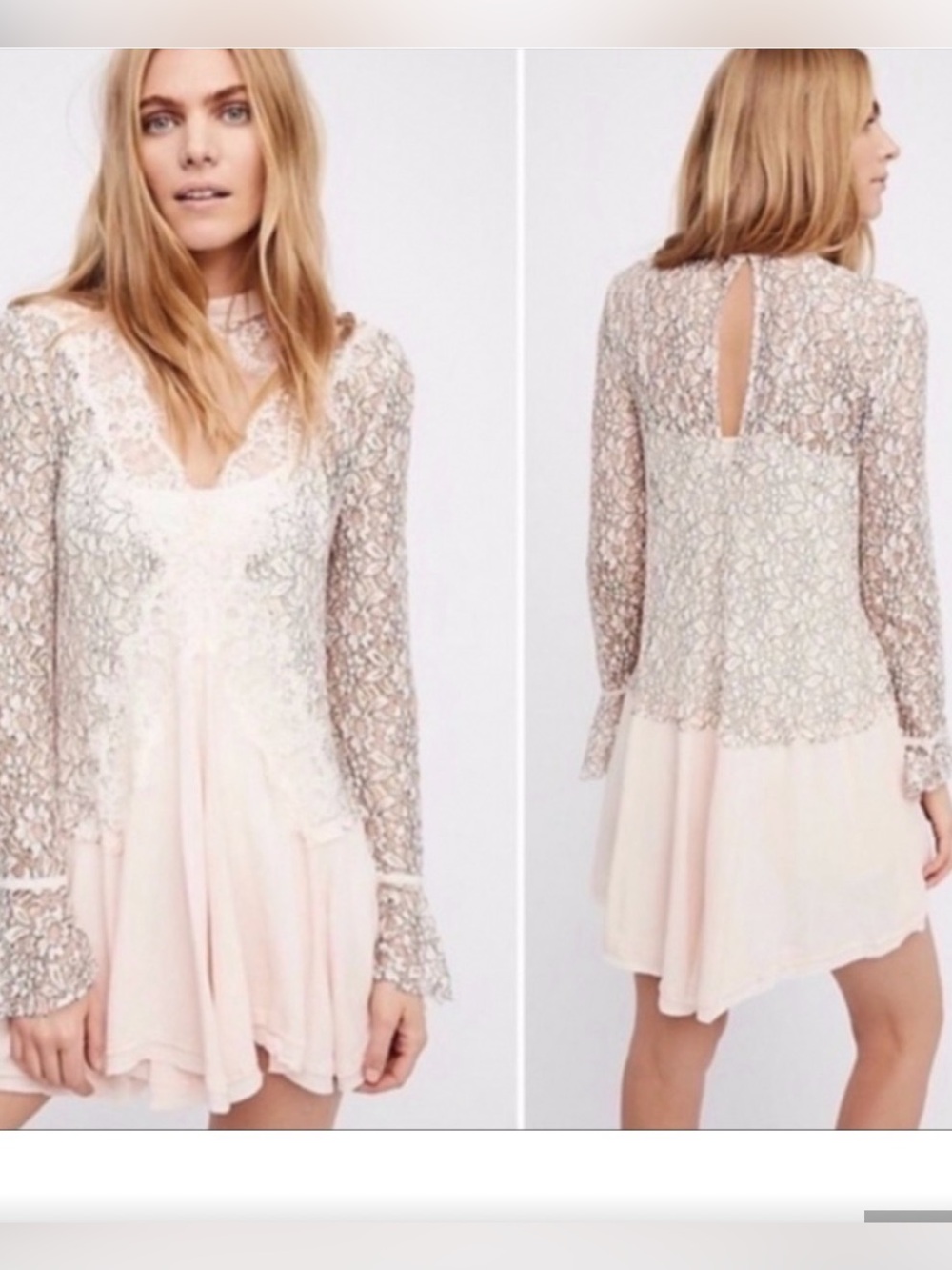 Free People Tell Take Heart Blush Pink Lace Mini Dress